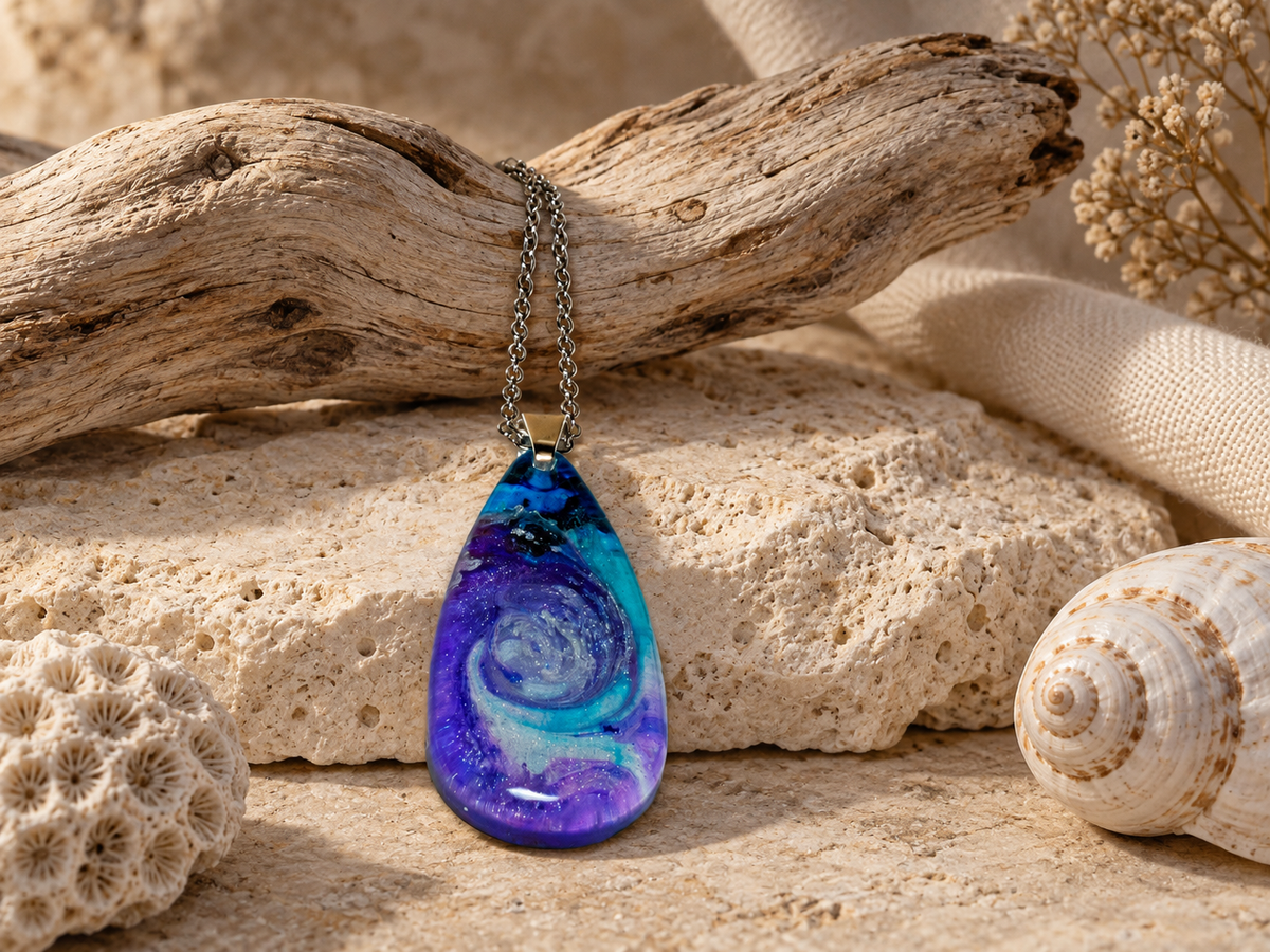 Violet Orbit Resin Pendant Necklace