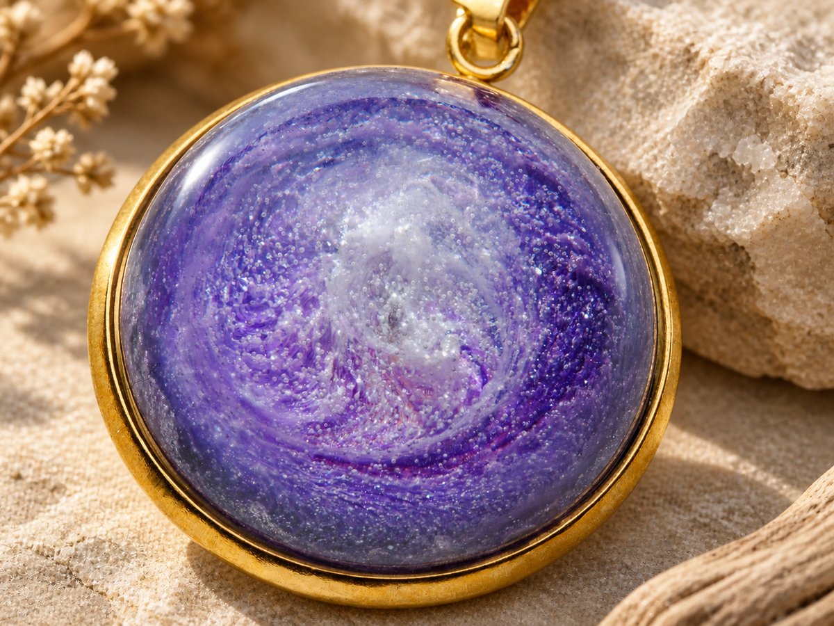 Violet Vortex Round Pendant Necklace