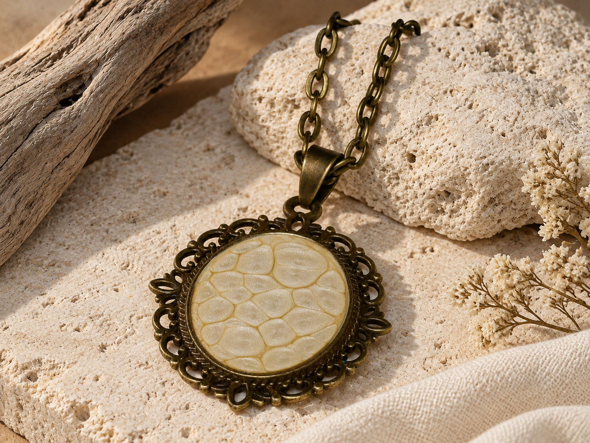 Fossil Lace Oval Pendant Necklace