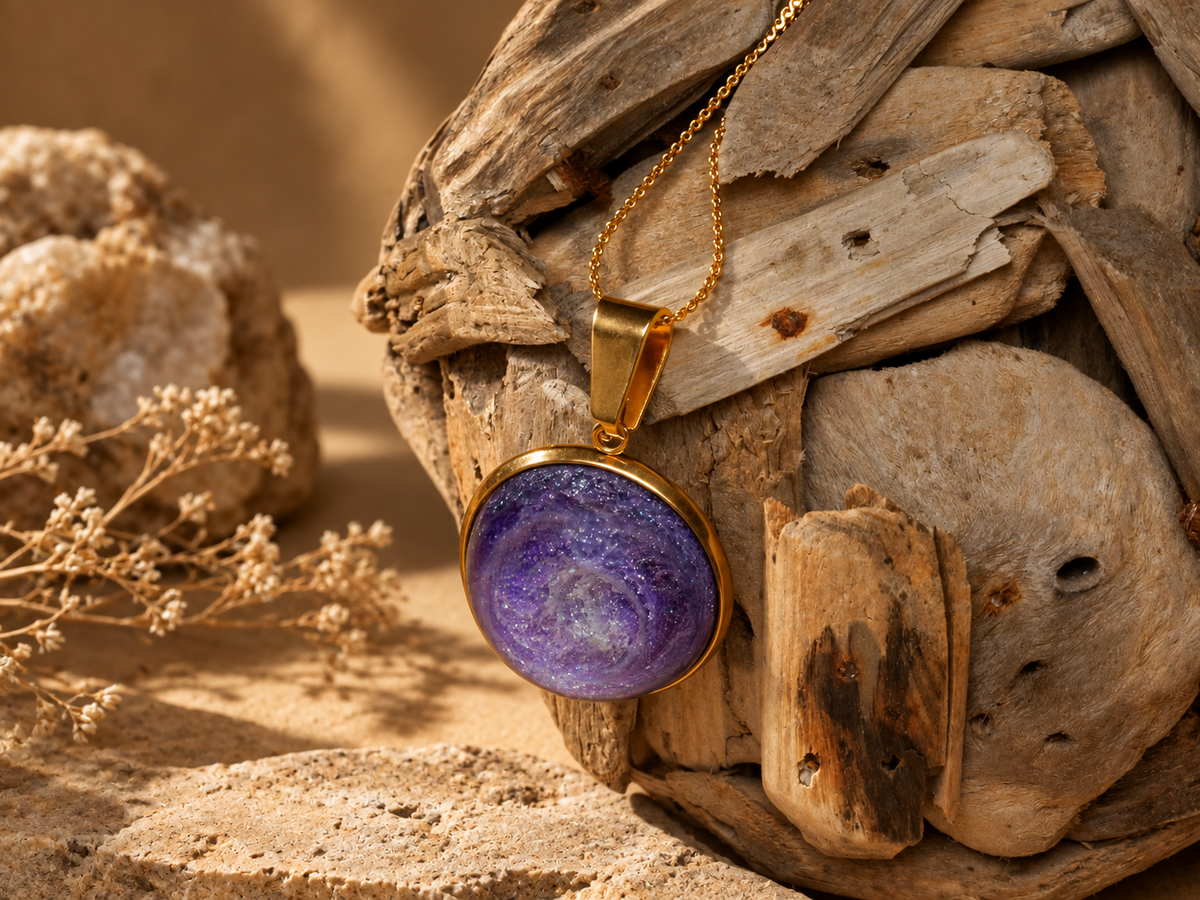 Violet Vortex Round Pendant Necklace