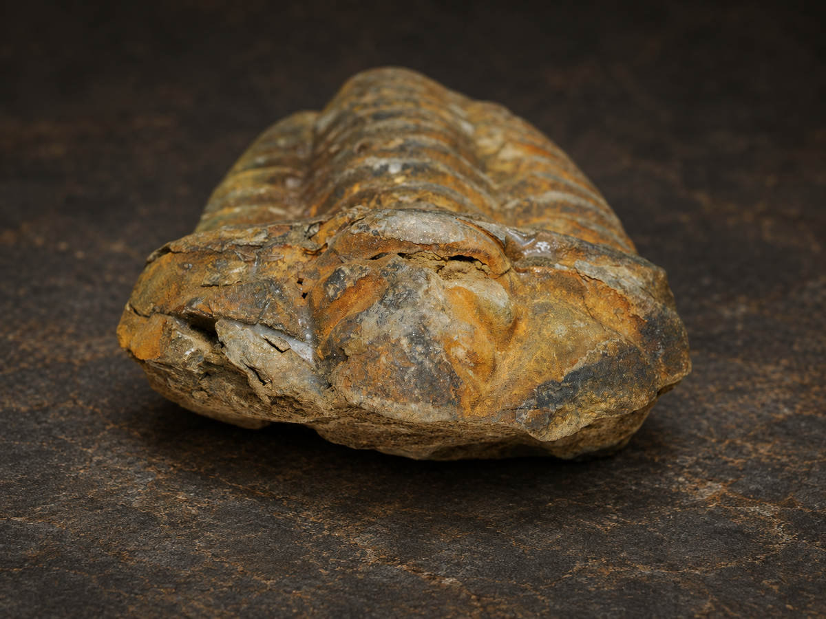 Moroccan Calymene Trilobite Fossil — Silurian Period, Large, front display view.
