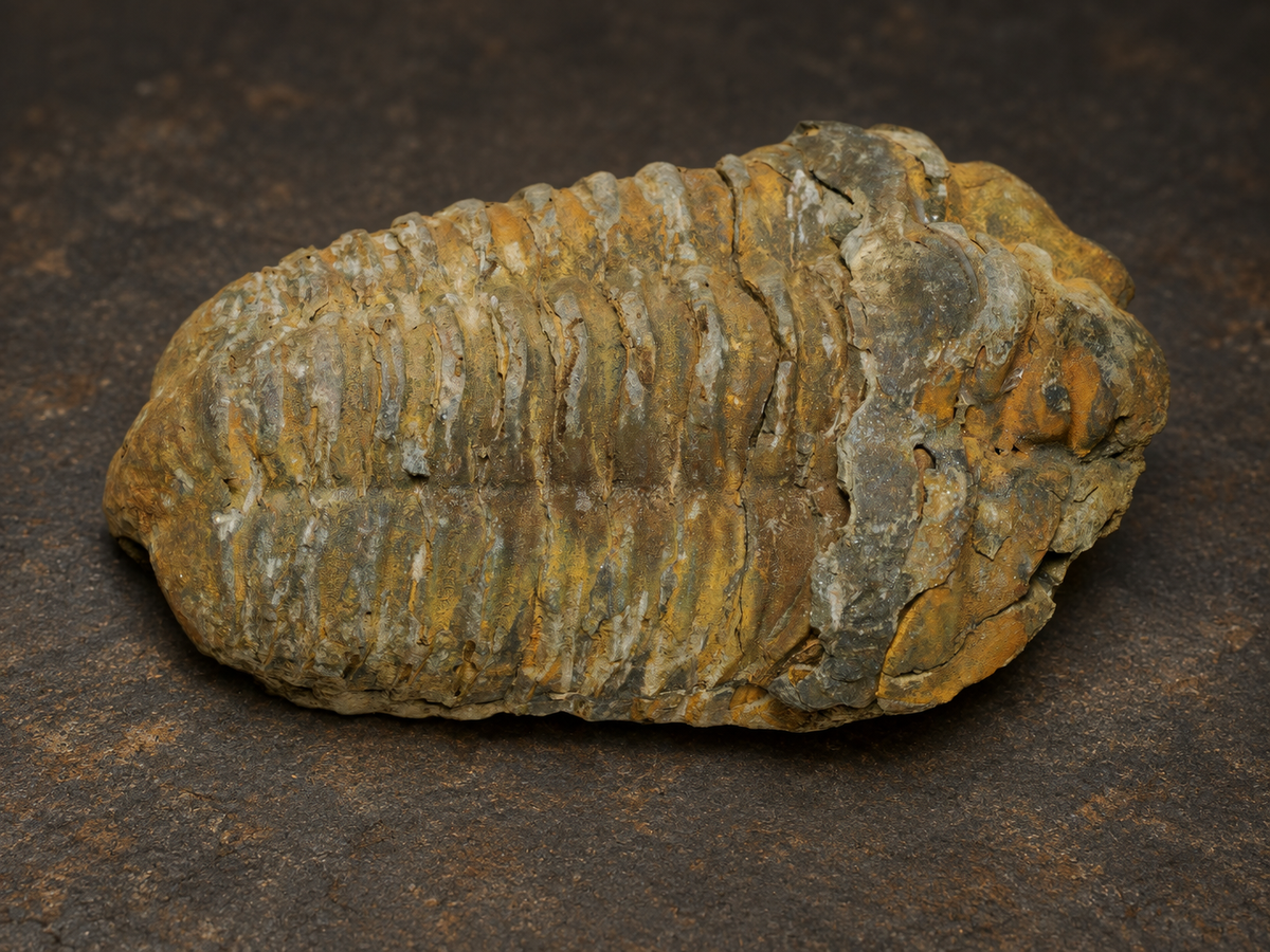 Moroccan Calymene Trilobite Fossil — Silurian Period, Large, angled view.