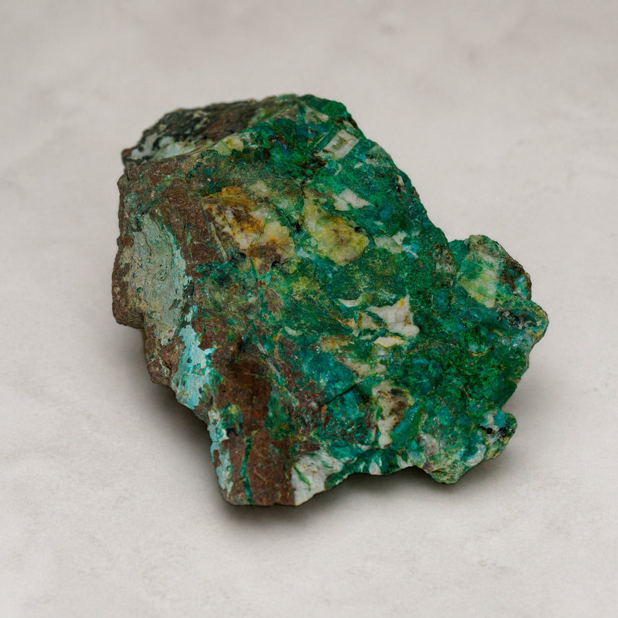 Chrysocolla with quartz in matrix from North-West Queensland, 262 g — Deep Time Atelier treatment, view 1