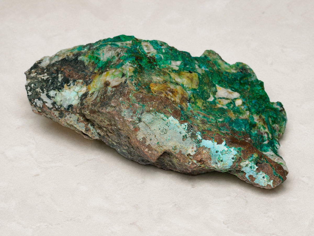Chrysocolla with quartz in matrix from North-West Queensland, 262 g — Deep Time Atelier treatment, view 5