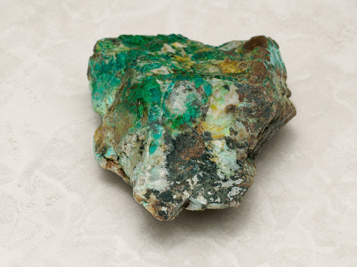 Chrysocolla with quartz in matrix from North-West Queensland, 262 g — Deep Time Atelier treatment, view 2