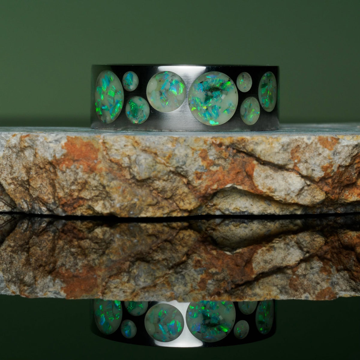 Aerial Strata: Verdant Afterglow, ring, angled view.