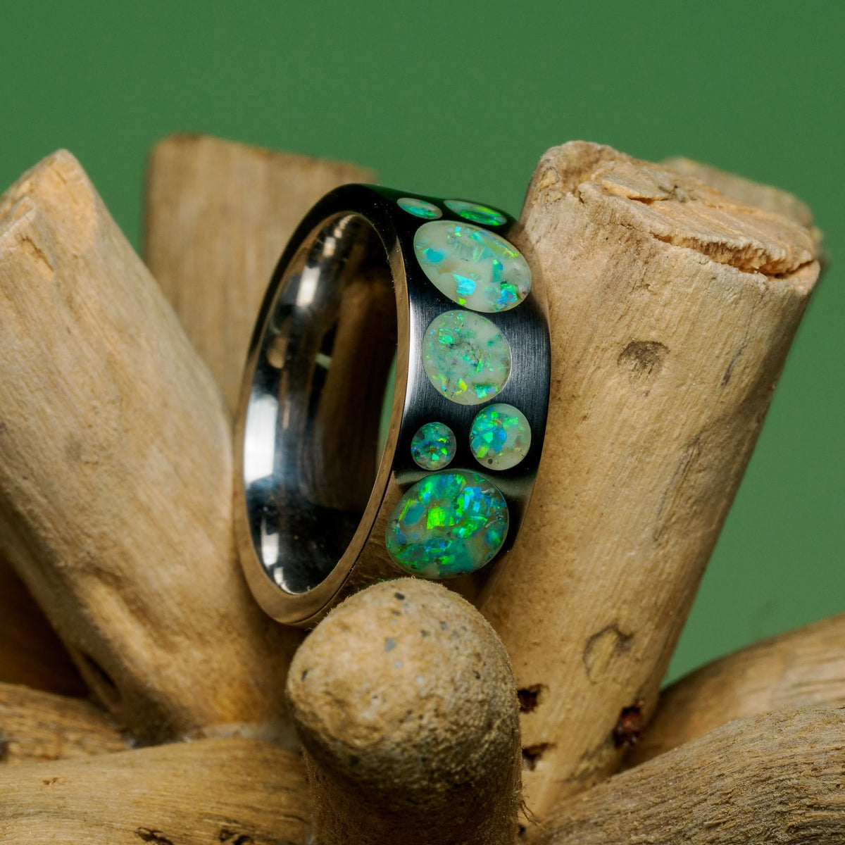 Aerial Strata: Verdant Afterglow, ring, close-up detail.