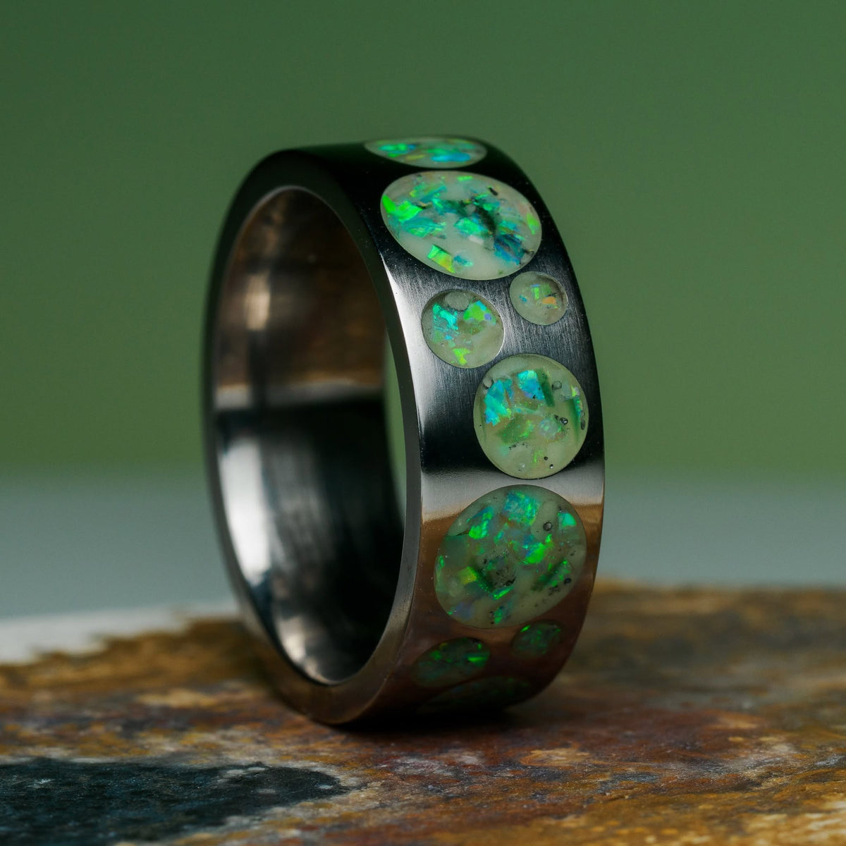 Aerial Strata: Verdant Afterglow, ring, display view.