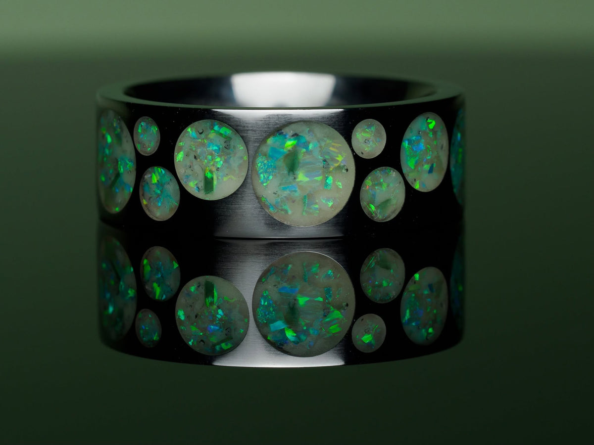 Aerial Strata: Verdant Afterglow, ring, front view.