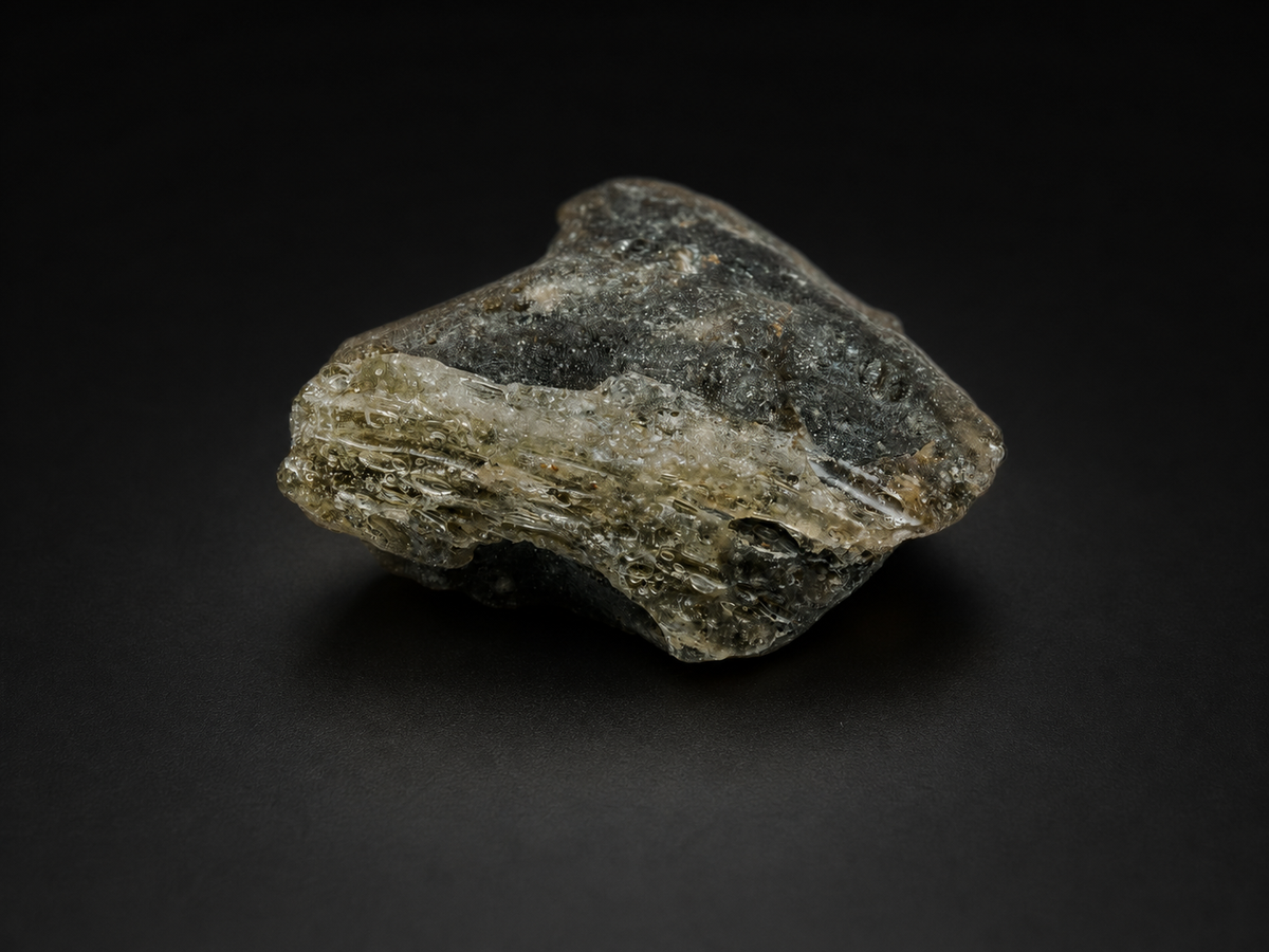 Darwin Glass — Tasmania Impact Glass Fragment (2 g), impact-glass specimen, close-up detail.