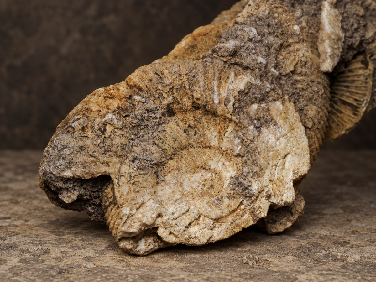 Scottish ammonite cluster, alternate view; AI-styled photograph.