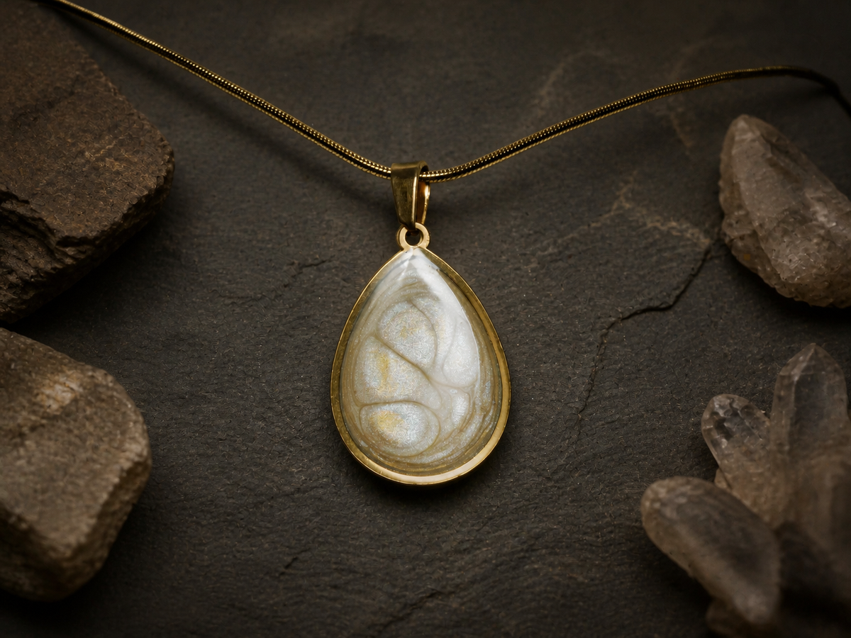 Ancient Light Pendant on slate with rock and crystal accents