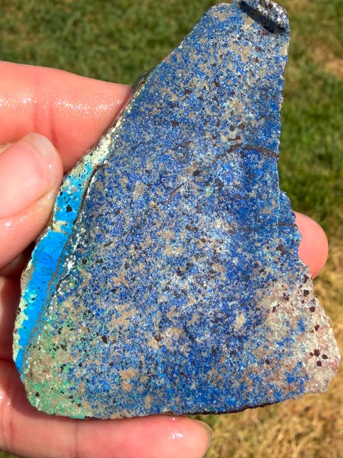 Supplier photograph showing the azurite slab's blue colour and natural matrix