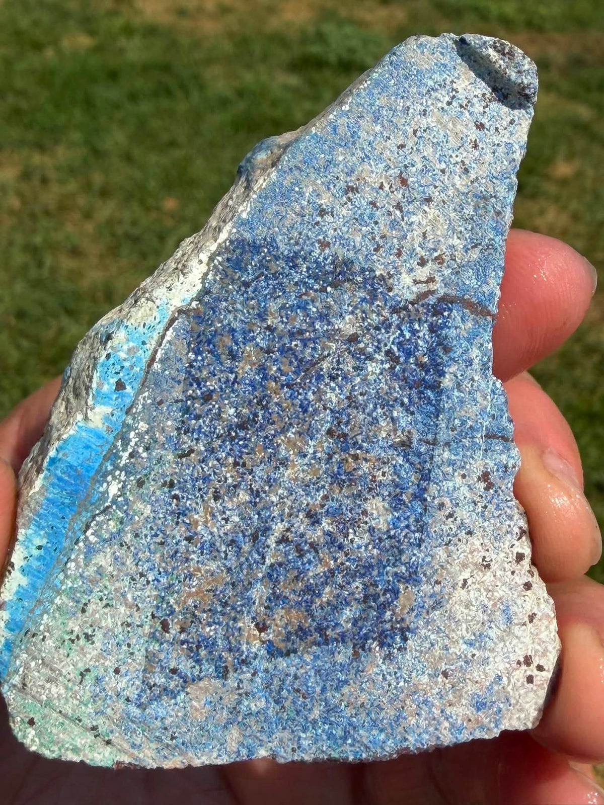 Supplier photograph of the azurite slab shown dry outdoors