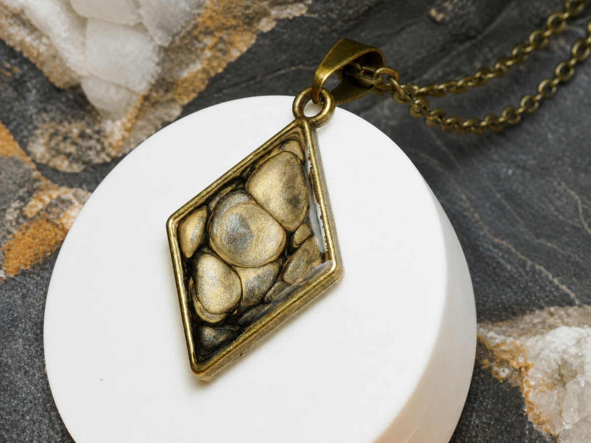 Bronze Relic Diamond Pendant Necklace, pendant, angled view.
