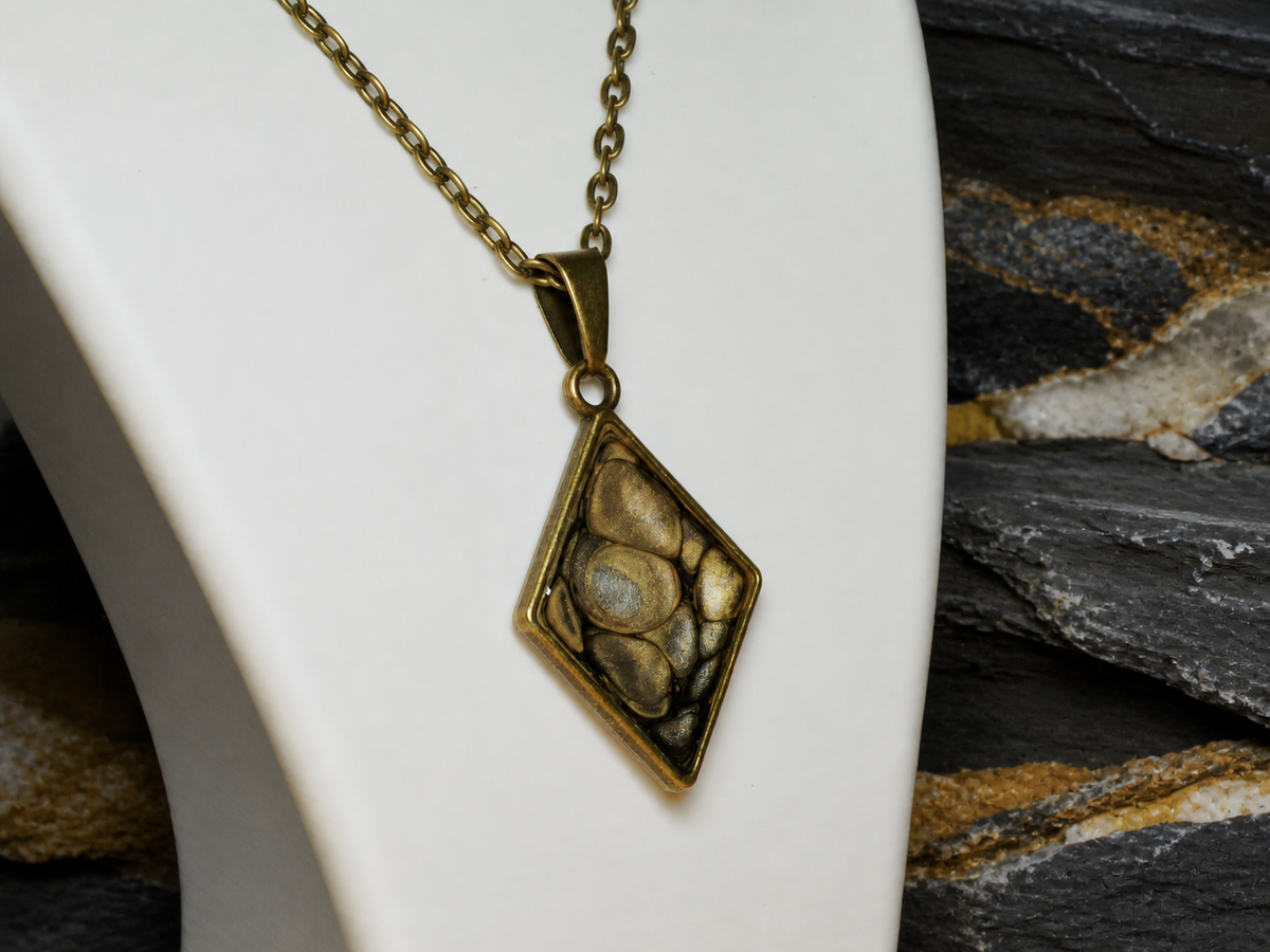 Bronze Relic Diamond Pendant Necklace, pendant, close-up detail.