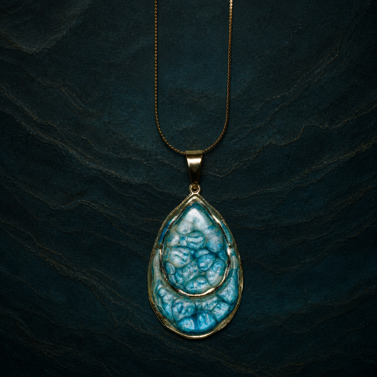 Front view of the hand-painted double teardrop pendant