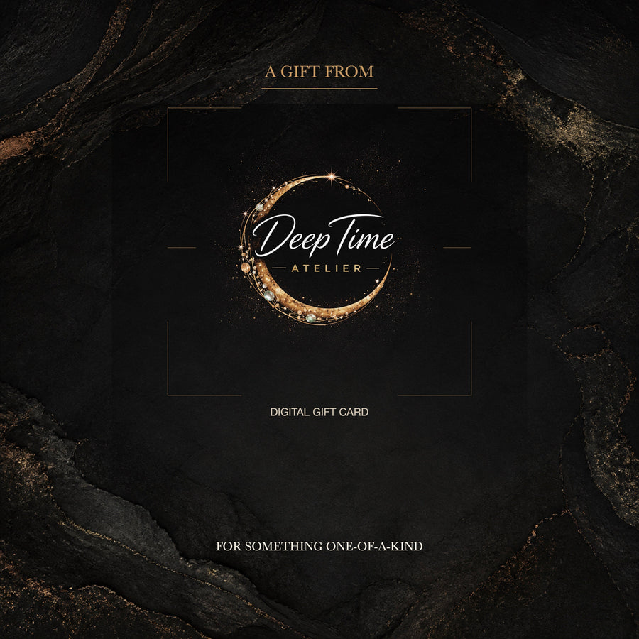 Deep Time Atelier digital gift card with subtle antique-gold linework