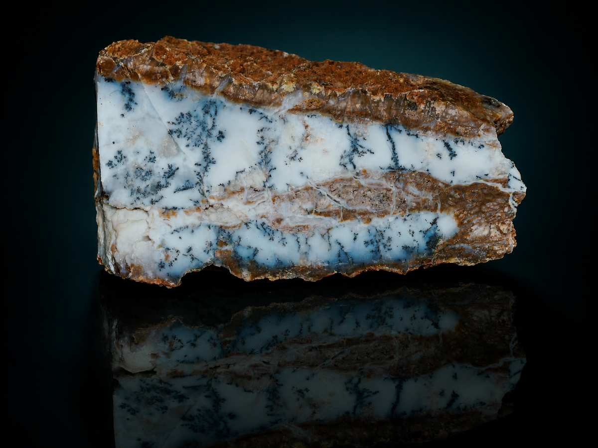 Large dendritic opalite display specimen in matrix, face view