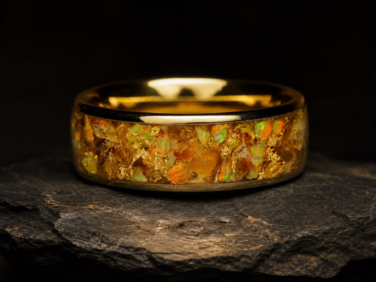 Gilded Blue Amber Reliquary, ring, close-up detail.