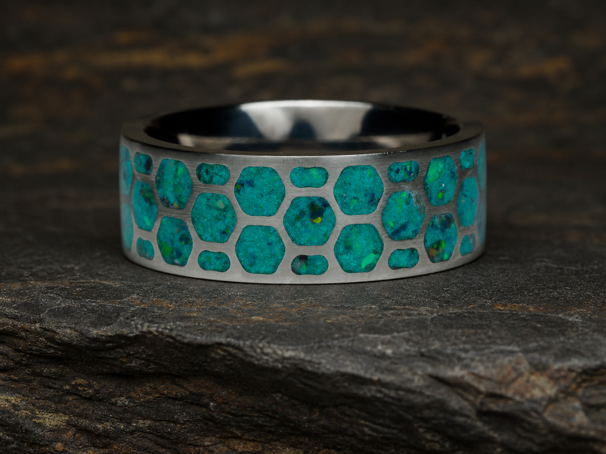 Dragon Scale Archive Ring in titanium with Dragon Scale Bello Opal inlay, size 9, view 5