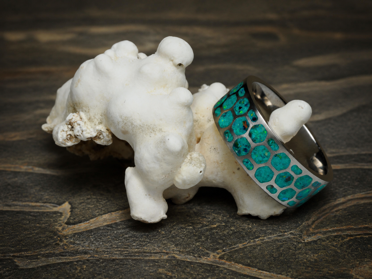Dragon Scale Archive Ring in titanium with Dragon Scale Bello Opal inlay, size 9, view 6
