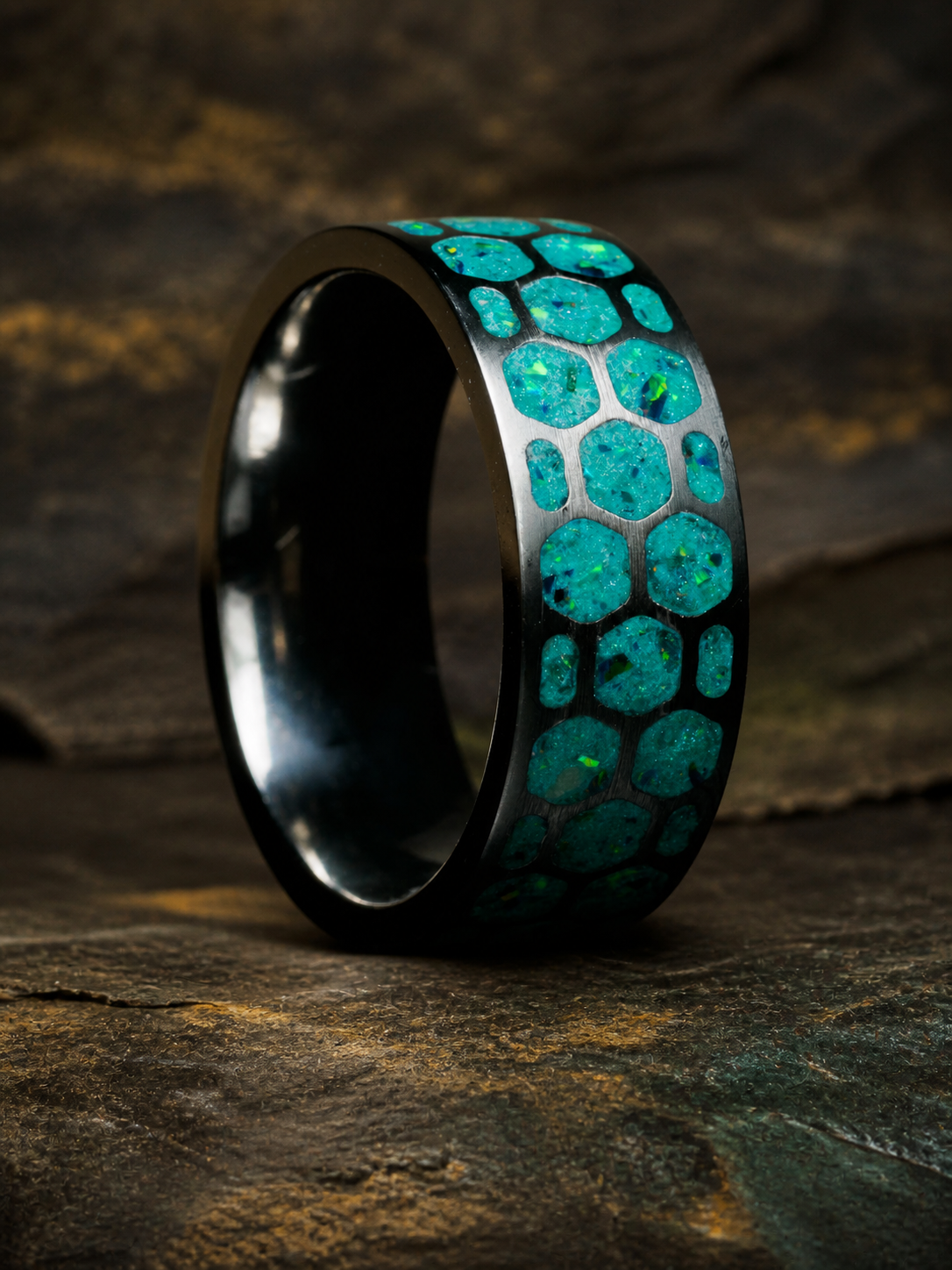 Dragon Scale Archive Ring in titanium with Dragon Scale Bello Opal inlay, size 9, view 7