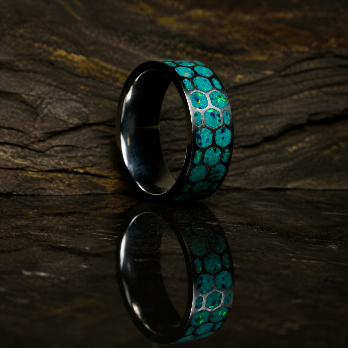 Dragon Scale Archive Ring in titanium with Dragon Scale Bello Opal inlay, size 9, view 8
