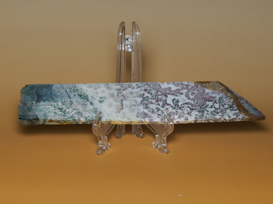 Multicolour jasper slab from East Java, Indonesia, showing white, mauve, green and blue-grey patterns