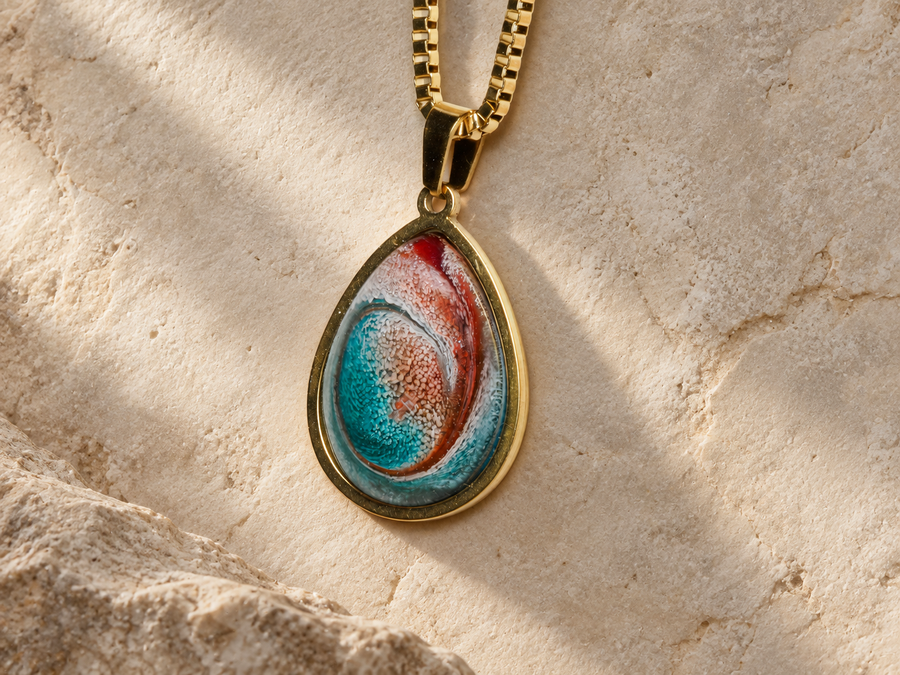 Ember Tide teardrop pendant necklace in 18K gold plating
