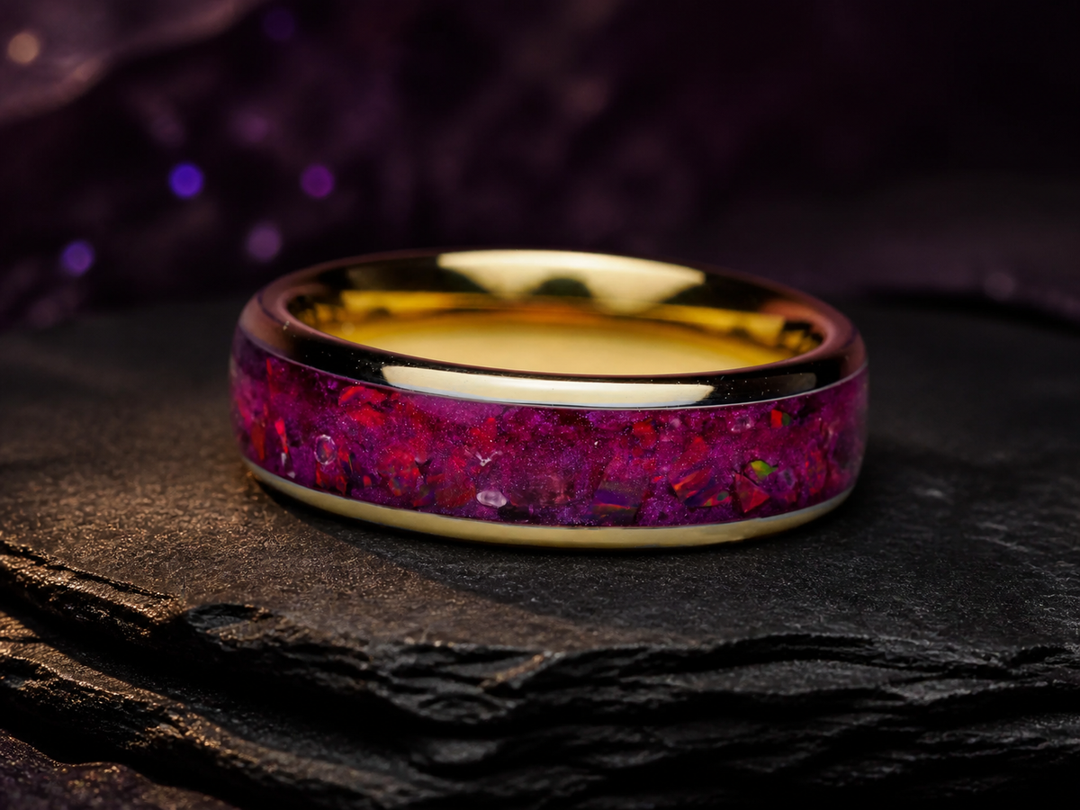 Imperial Nocturne front view showing royal purple opal and garnet fragments