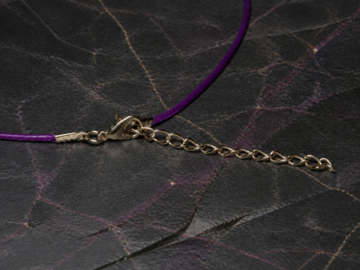 Purple cord lobster clasp and 5 cm silver extension chain