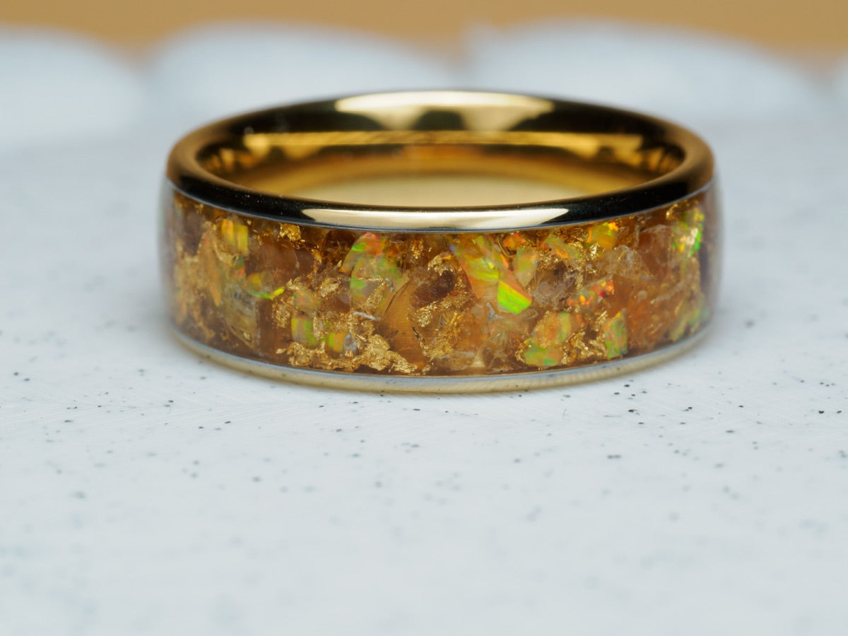 Gilded Blue Amber Reliquary, ring, display view.