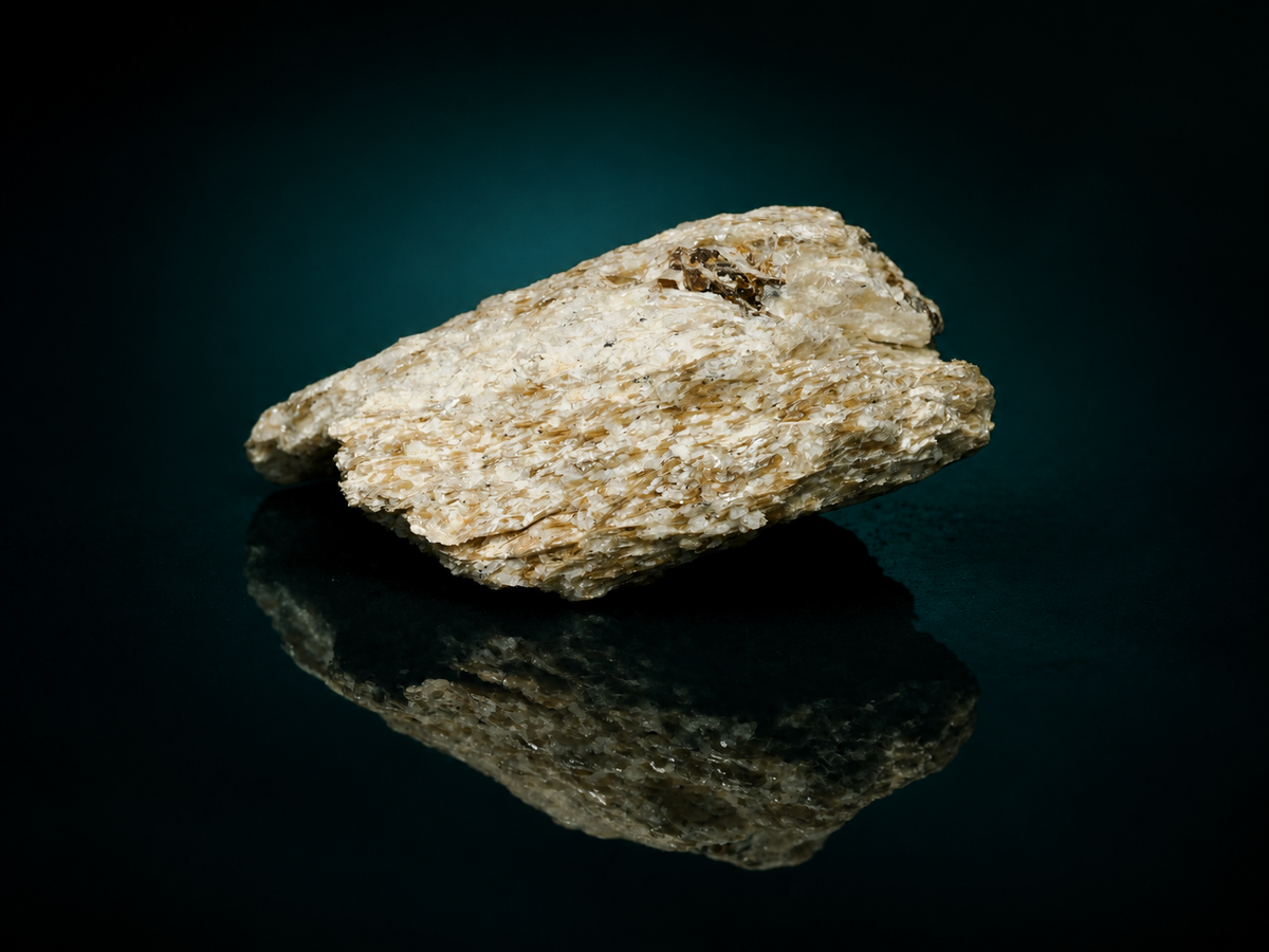 Pale fuchsite-bearing mica schist display specimen, angled view