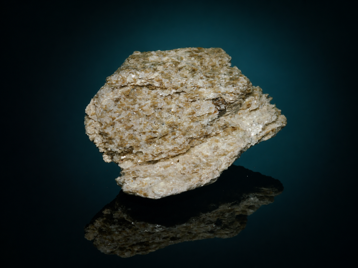 Pale fuchsite-bearing mica schist display specimen, layered detail