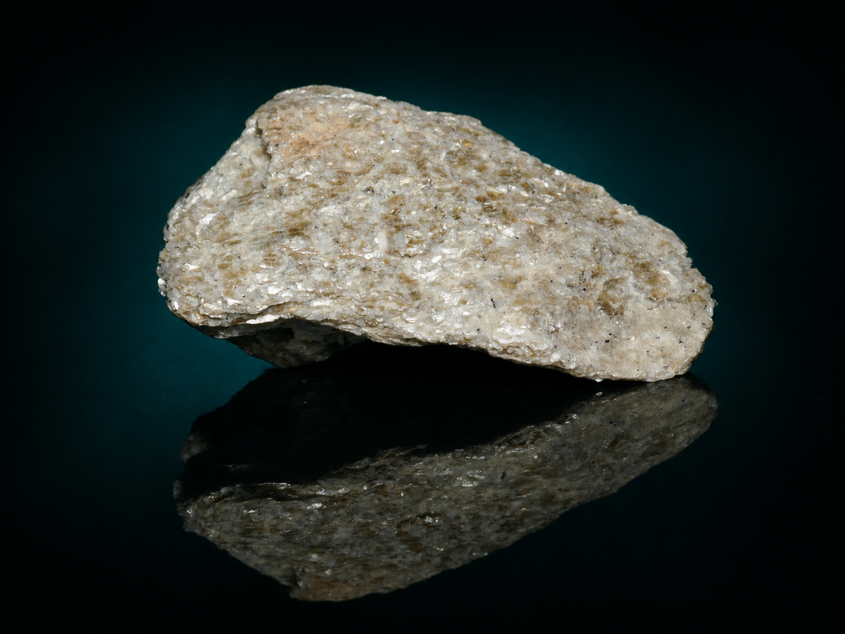 Pale fuchsite-bearing mica schist display specimen, side view