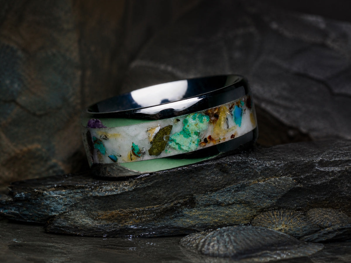 The Remnant Archive Ring glowing among dark mineral textures