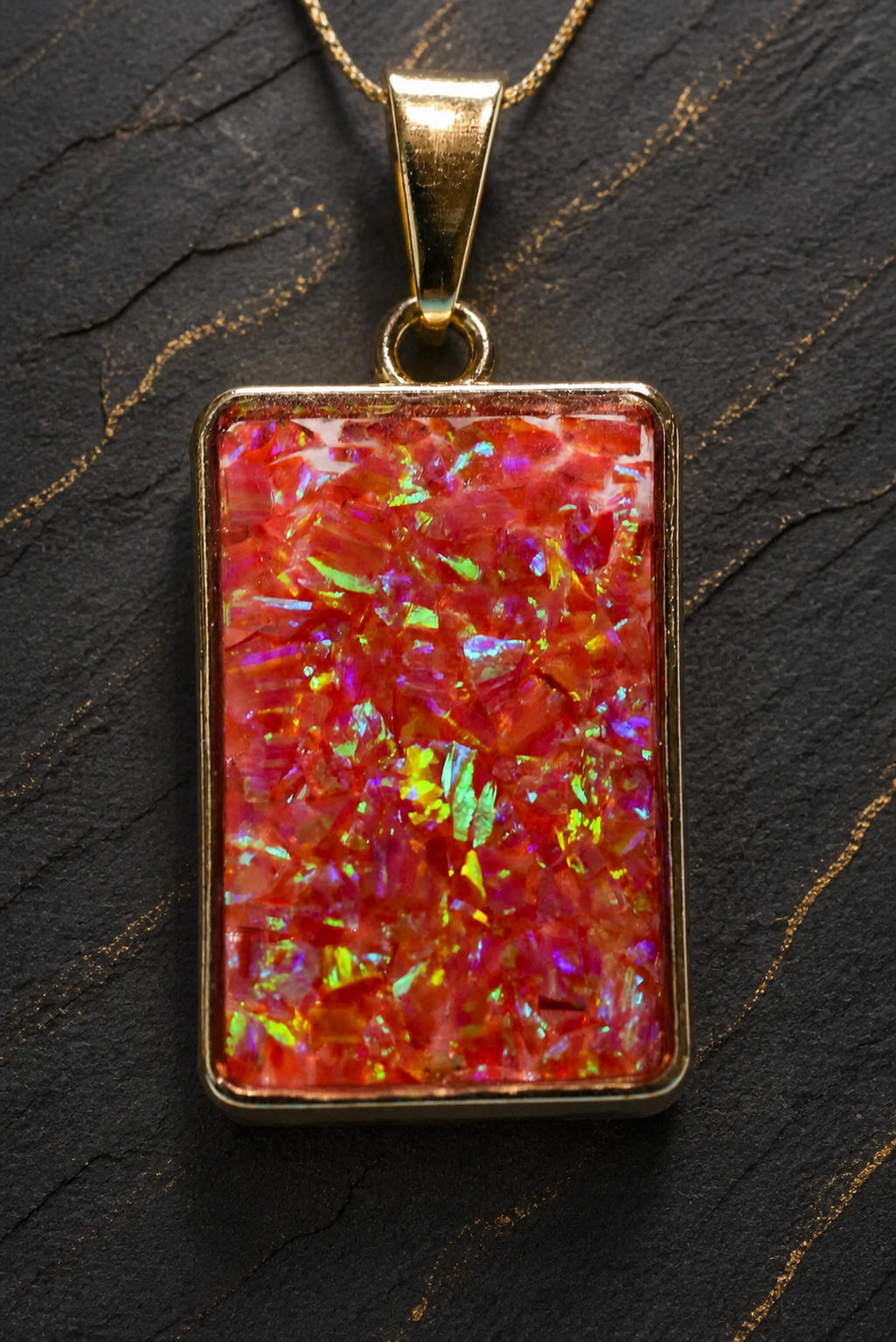 Solar Ember Prism rectangular purple Bello opal pendant front view