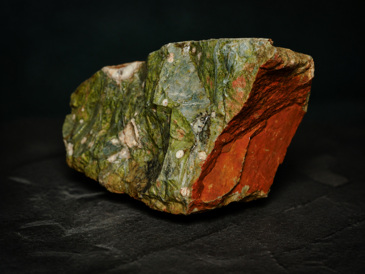 Angled view of a spherulitic rhyolite display specimen