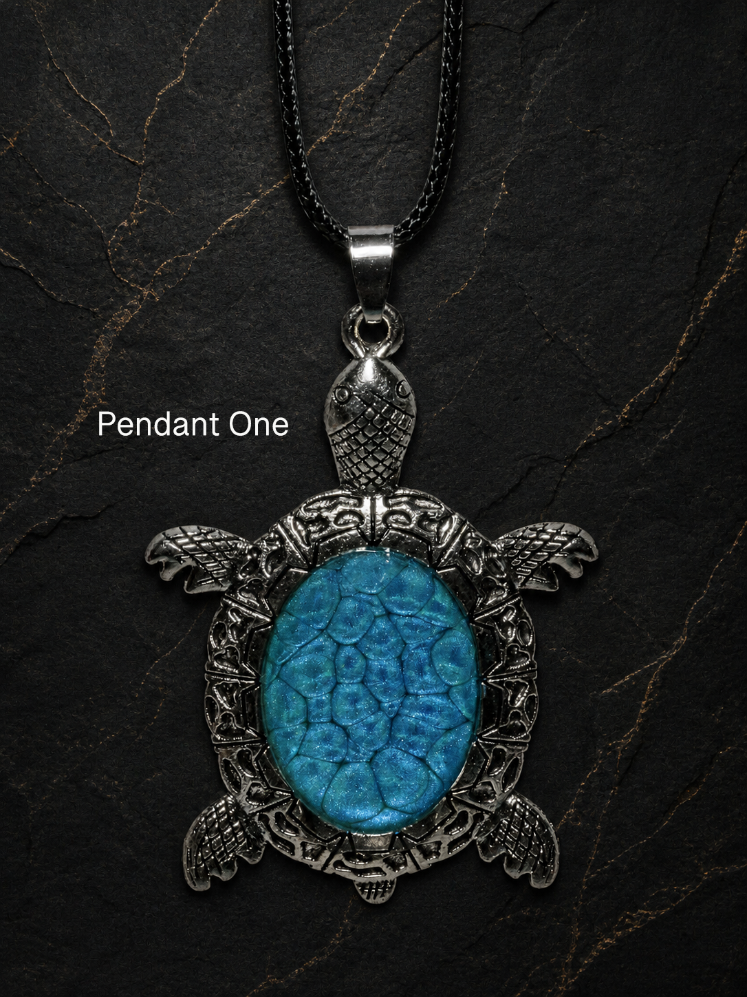 Pendant One hand-painted turquoise turtle pendant detail