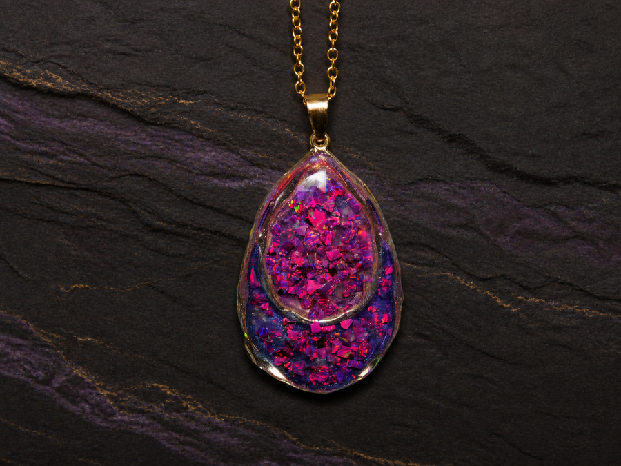 Violet Rift pink and purple Bello Opal double teardrop pendant